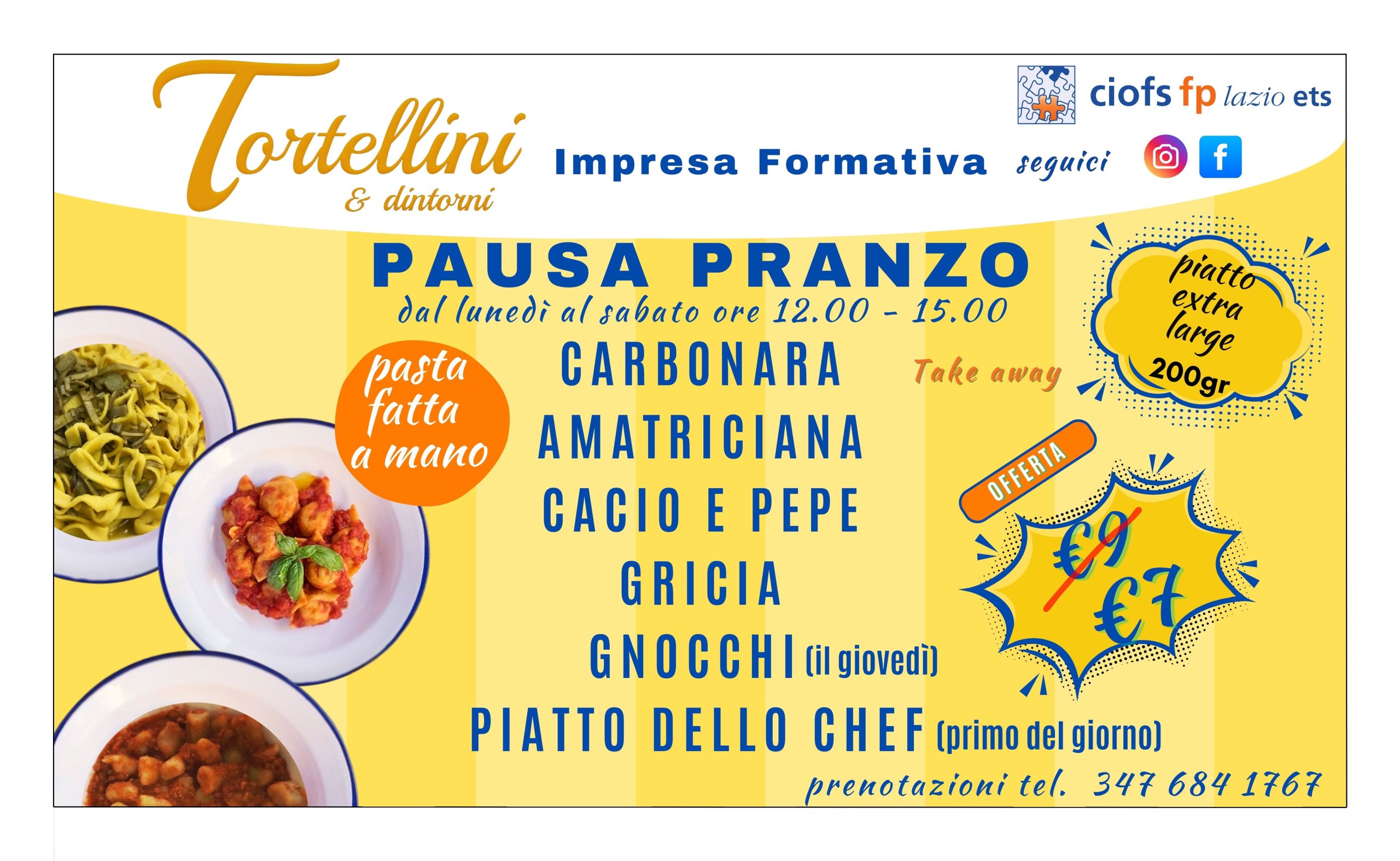 BANNER STAMPATO Menu pranzo a 6€ da tortellini e dintorni - laboratorio artigianale di pasta fresca fatta in casa